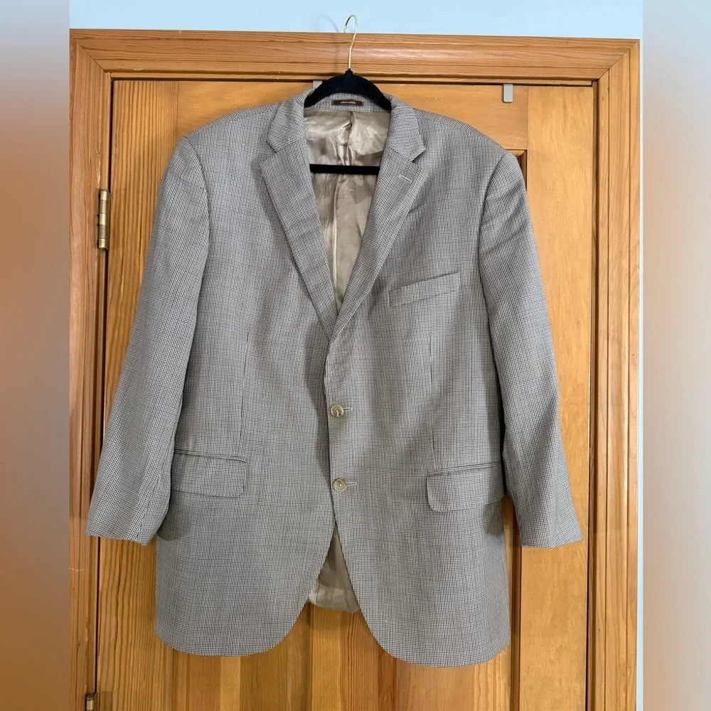 Peter‎ Millar 46R 100% Wool Houndstooth Sport Coat Blazer Brown Blue 2 Button